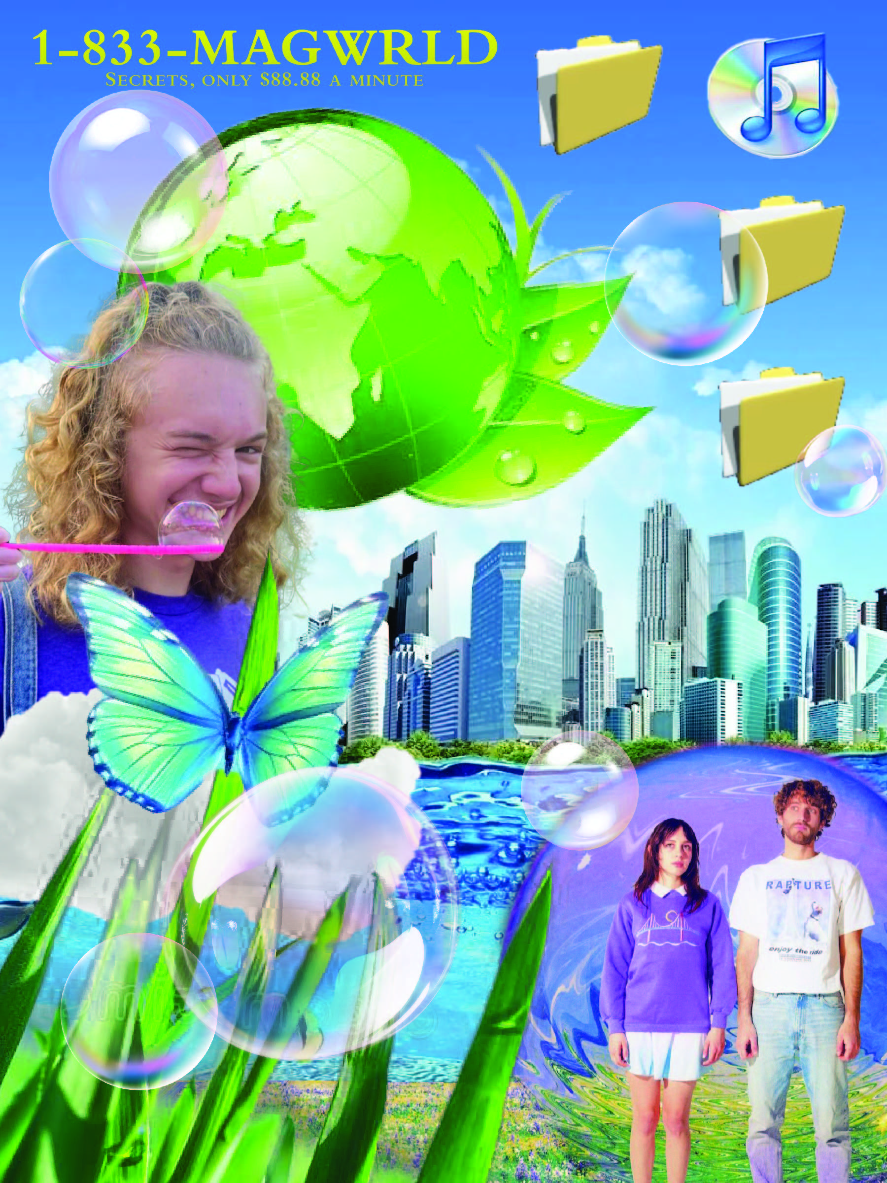Collage screen background featuring images based on the Frutiger Aero design aesthetic